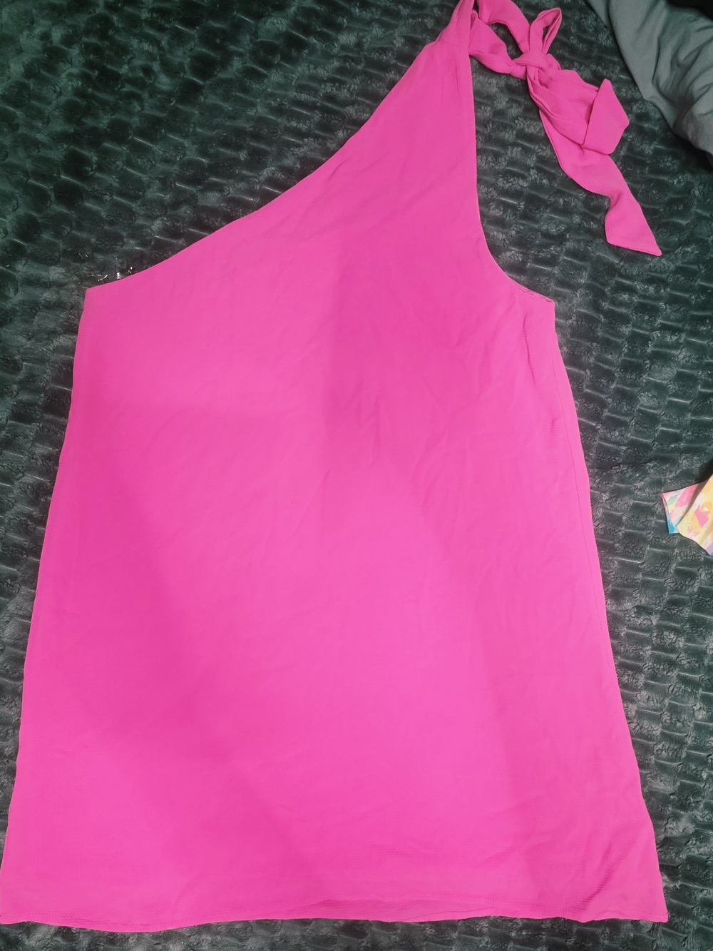 Pink Lily Thriving All Night One Shoulder Dress Hot Pink Mini Asymmetrical